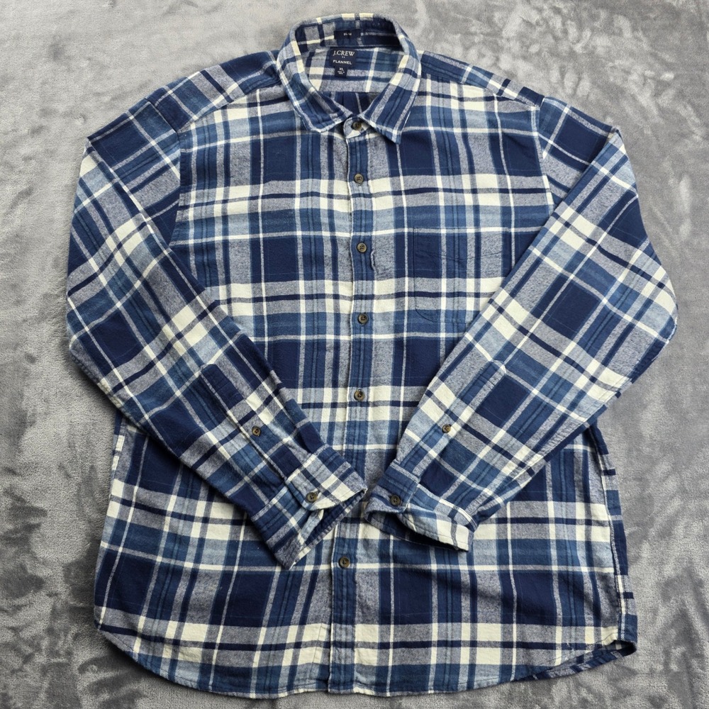 J.Crew Flannel Shirt Mens XL Blue Plaid Slim Fit Cotton Long Sleeve Button Down